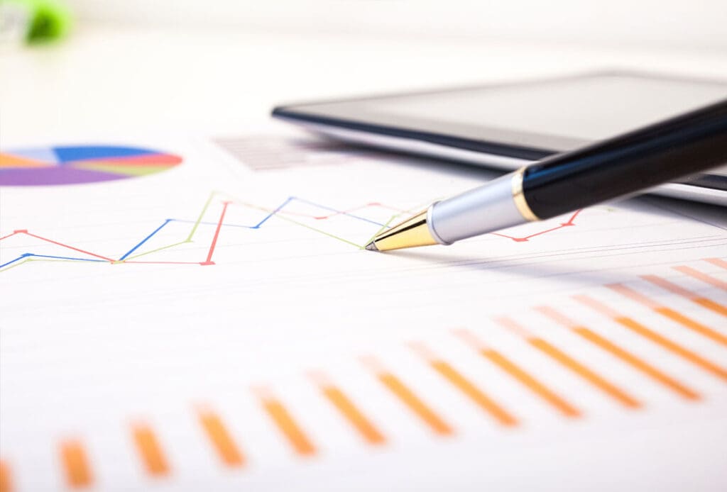 Chart with data lines representing the cashflow and business value over the many years a business has been profitable.